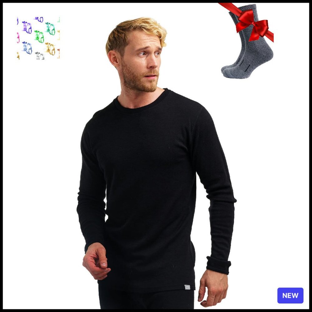 Merino Wool Base Layer Long Sleeve Thermal Shirt Premium Hiking Socks